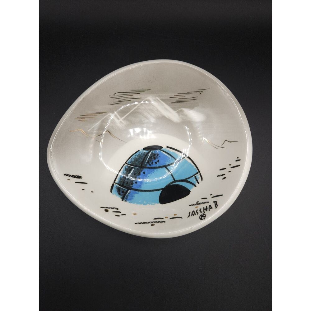 Vintage MCM SASCHA B BRASTOFF Ceramic Dish Bowl Ashtray Alaska Igloo Scene C3